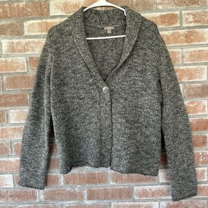 J. Jill One Button Gray Cardigan Medium Wool Alpaca Blend Sweater